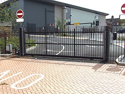 Sliding tracked steel gate at Wellingborough Leisure Centre