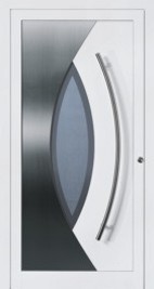 hormann entrance door with stainless steel section, glazed centre and curved handle