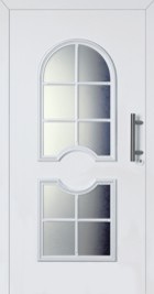 hormann front entrance door with circular main focus point with rounded glass designs