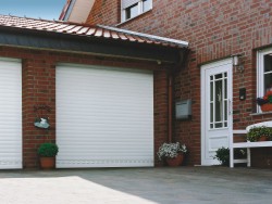 Twin Seceuroglide roller shutter garage doors with ventilation slats