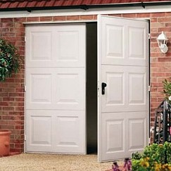 garador steel side hinged doors in white finish