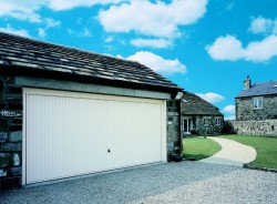 Double up and over garage door in steel white finish
