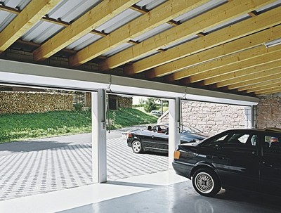 Triple garage with Seceuroglide doors open