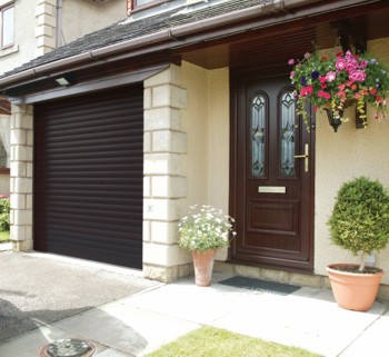roller garage door in brown with remote control