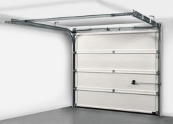 Sectional garage door viewed from inside - Hormann torsion spring