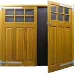 timber side hinged garage doors with timber frame windows