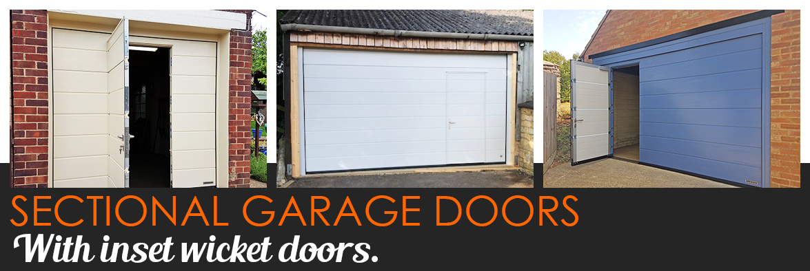 Sectional garage doors with wicket door