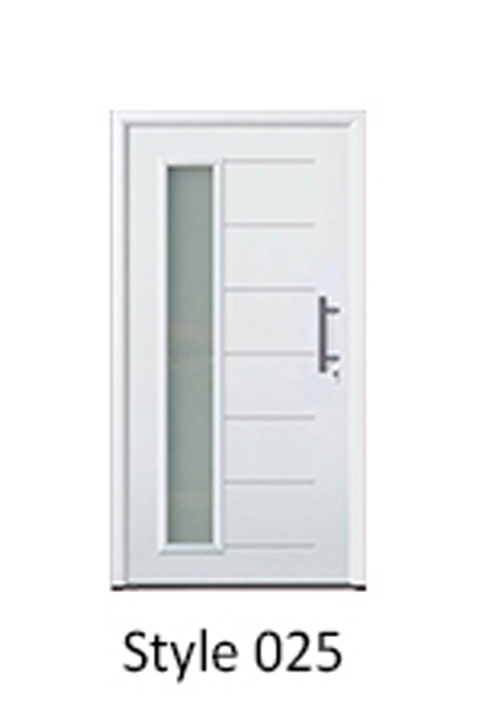 hormann tps 025 steel front entrance door with horizontal ribbed design and vertical left aligned window insert section