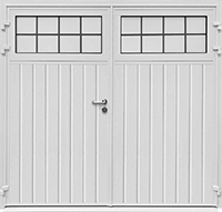 Carteck Traditional side hinged doors in white with windows and cross design