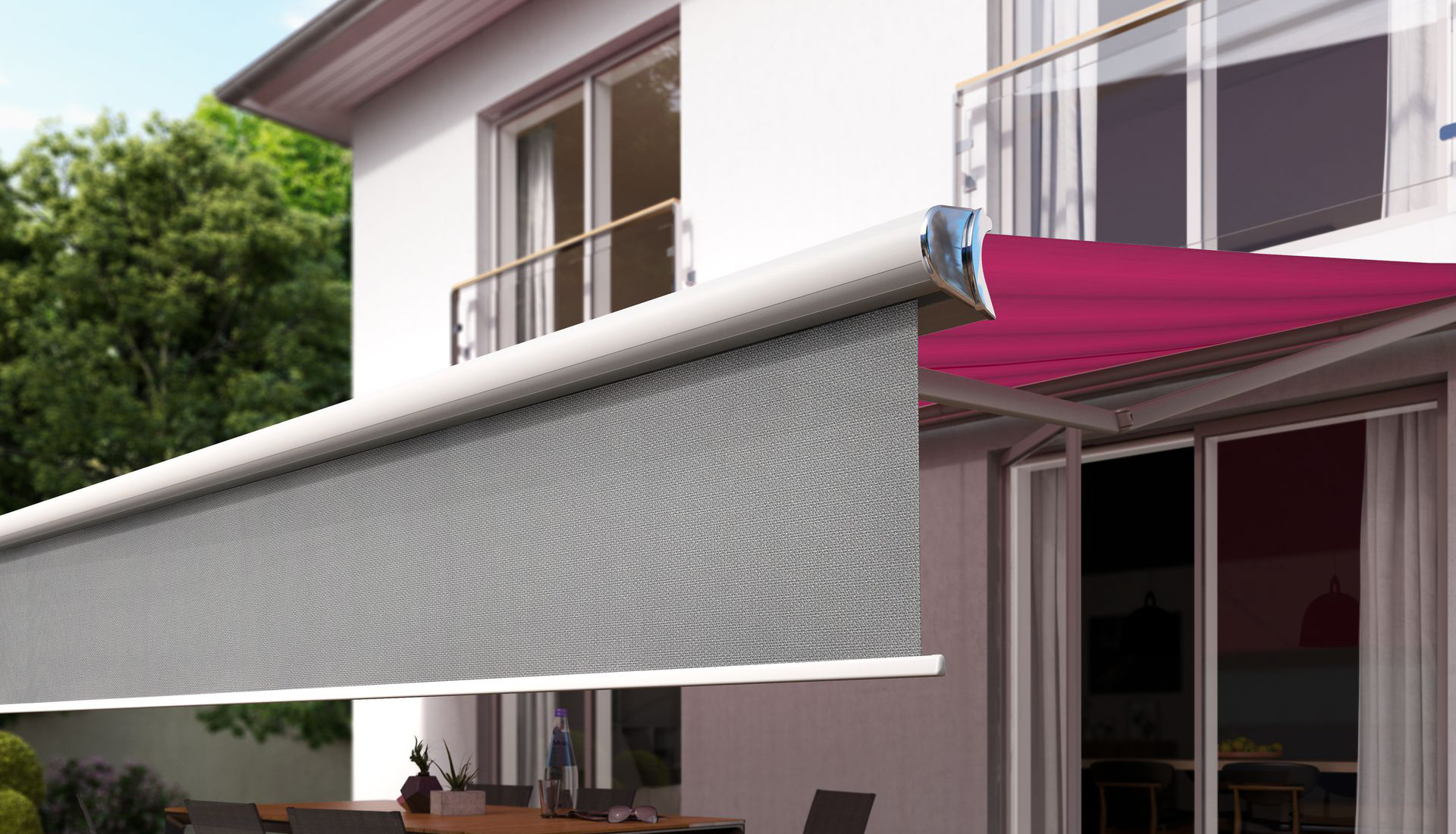 Retractable awnings with drop down valance