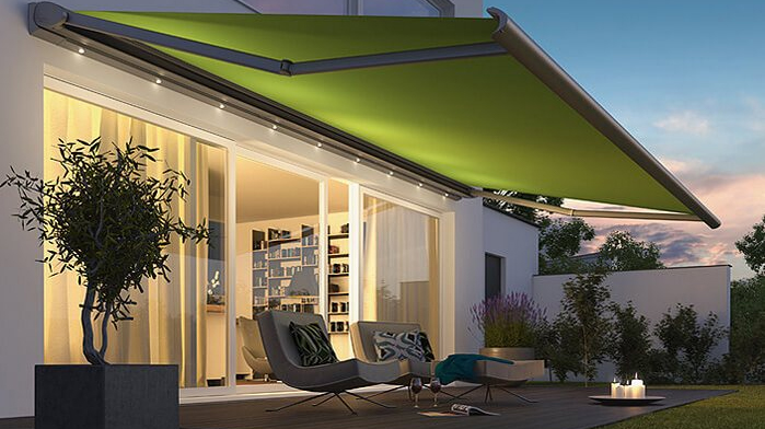 Retractable awnings with built-in lighting