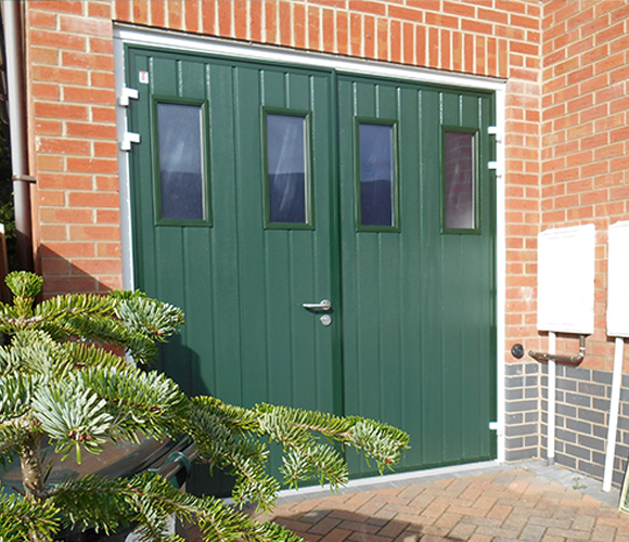 Carteck green vertical mid rib wood grain with windows Side Hinged Door
