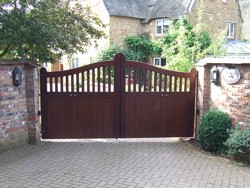 Mahogany swing gates in Harlestone, Northamptonshire