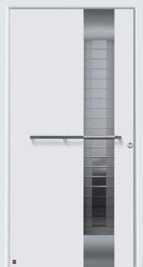 hormann style 558 with horizontal bar for handle and vertical right sided glass panel with ribbed abstract design