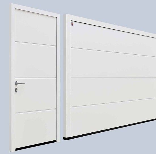 The L Ribbed LPU40 sectional garage and side door