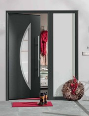 TPS 900 entrance door and side element in sand blasted glazing
