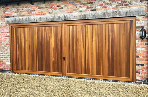 Double width timber up and over garage door 