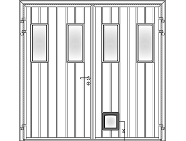 Standard ribbed vertical with vertical windows and cat flap - Teckentrup side hinged garage doors