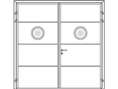 Horizontal design with stainless steel porthole windows - Teckentrup side hinged garage doors 