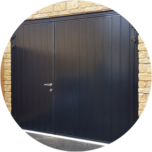 Steel Side Hinged Garage door on traditional garage
