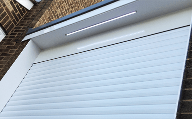 Light above White roller garage door