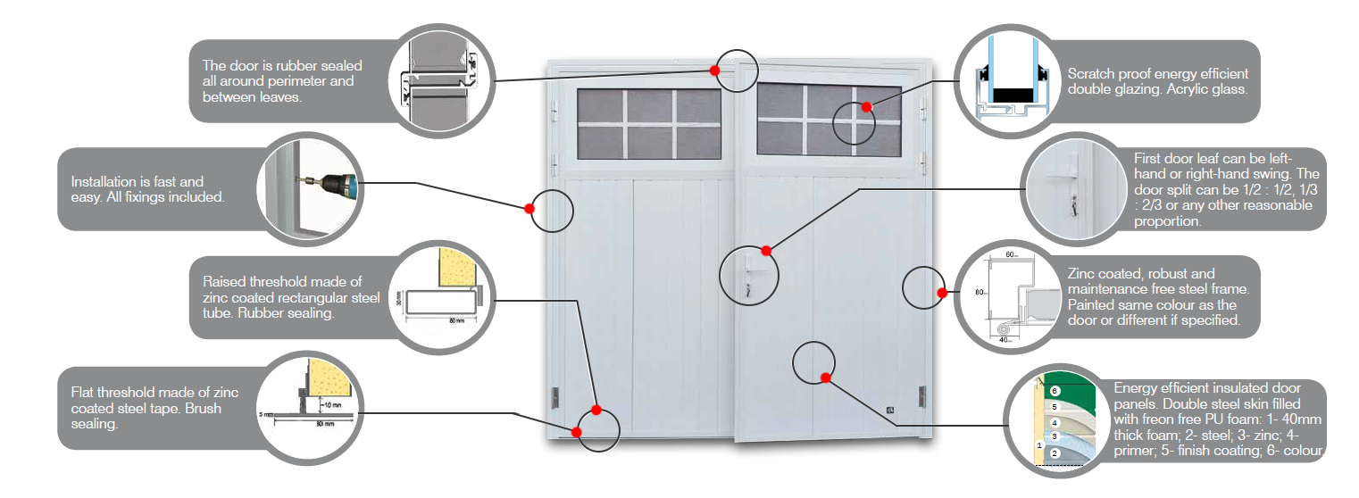 Side hinged garage doors details