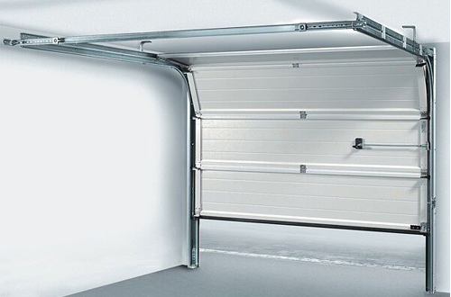 Interior view of sectional garage door mechanics