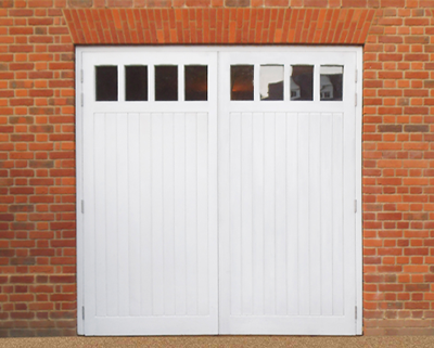 Side hinged doors painted white