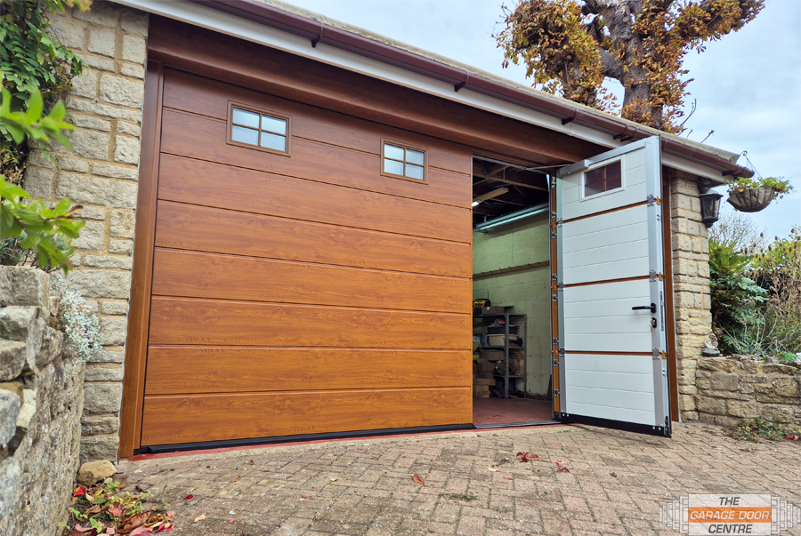 Hormann Sectional Garage Door with Windows and Wicket Door
