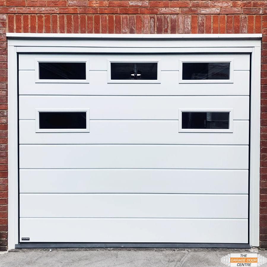 White sectional door with windows