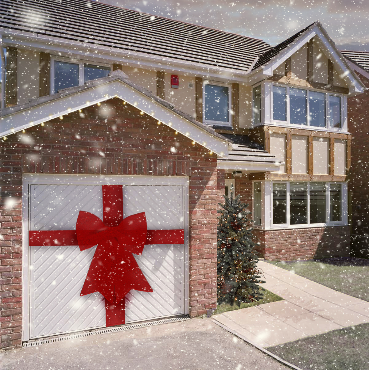 Garage door with ribbons