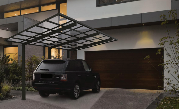 Black Ryterna Carport protecting Range Rover