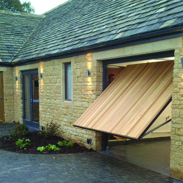 Timber Up and Over garage door half open